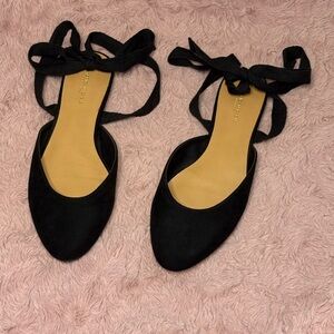 American Eagle Outfitters Black Flats with Ankle Ribbons
